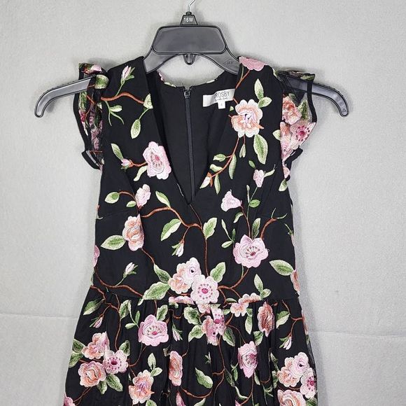 Crosby Womens Dress Midi Black Embroidered Floral Mollie Burch- Size 4 - Picture 2 of 13